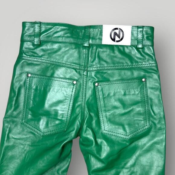 NYRVA Green Genuine Leather Flare Pants Size 28 High Waist Retro Y2K- L34 - Picture 8 of 11